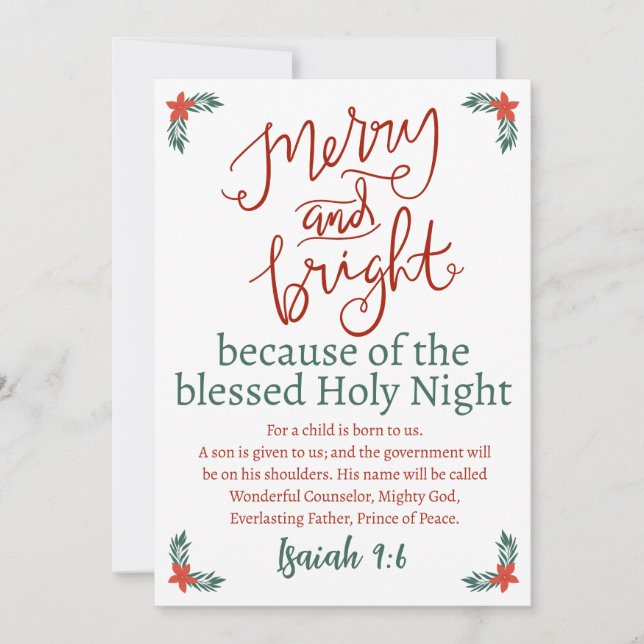 Christmas Merry and Bright Holy Night Holiday Card (Front)