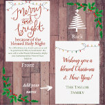 Christmas Merry and Bright Holy Night Red & Green  Card<br><div class="desc">Give this lovely reminder to family and friends during the Christmas season to remind us that Jesus is the true reason for the season. The birth of Christ makes us Merry and Bright! White background with elegant red and green script and a whimsical Christmas light string running from the front...</div>