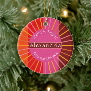 Christmas Merry and Bright Personalised Family Ceramic Ornament