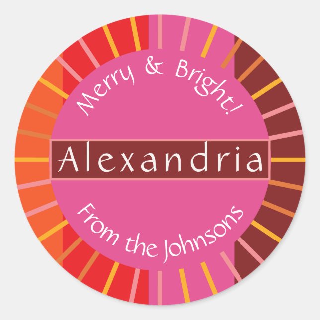 Christmas Merry and Bright Personalised Family Classic Round Sticker (Front)