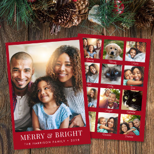 Christmas Merry And Bright Photo Red Holiday Card