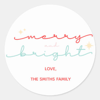 Christmas Merry and Bright pink red Classic Round Sticker