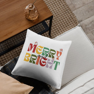 christmas merry and bright pink red cute cat cushion