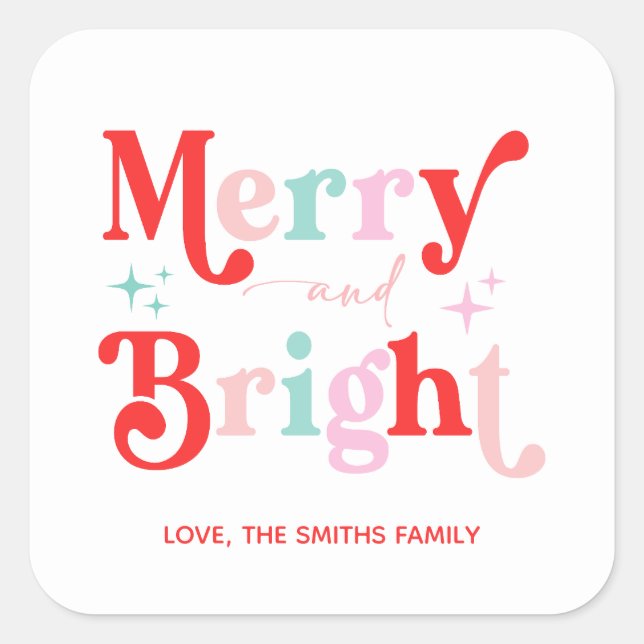 Christmas Merry and Bright Pink Red gift Sticker (Front)