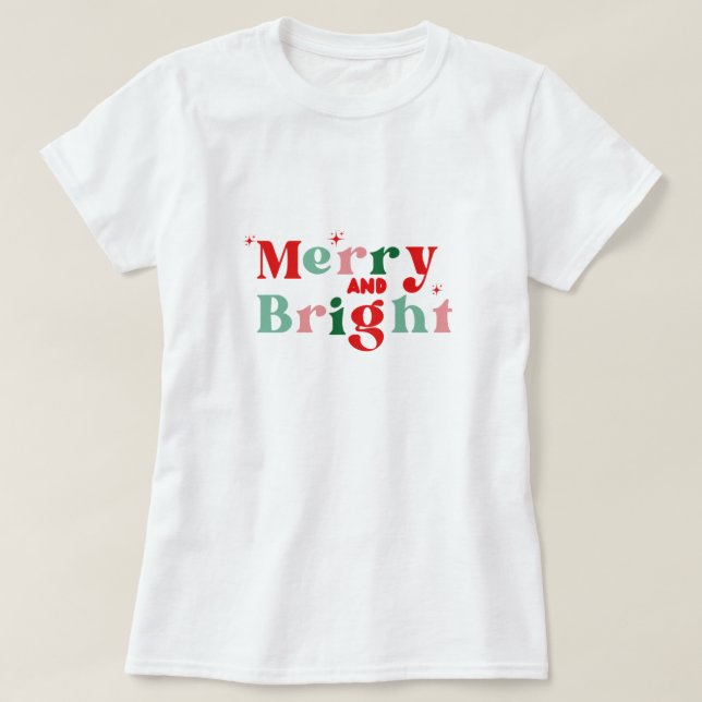 christmas merry and bright pink red modern T-shirt (Design Front)