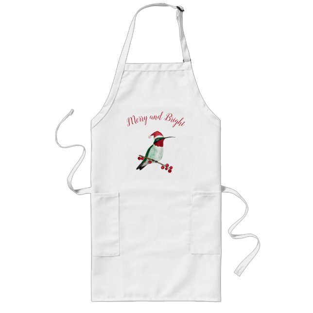 Christmas  Merry and Bright Santa Hummingbird Long Apron (Front)