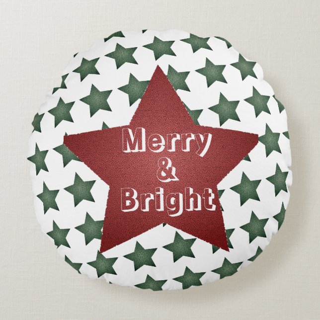Christmas merry and bright Star Pattern Round Cushion (Front)