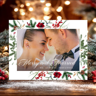 Christmas Merry And Married Holiday Postcard