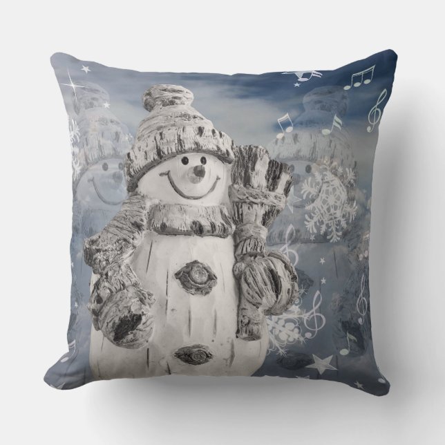 Christmas Merry and White Snow Man Throw Pillow (Front)