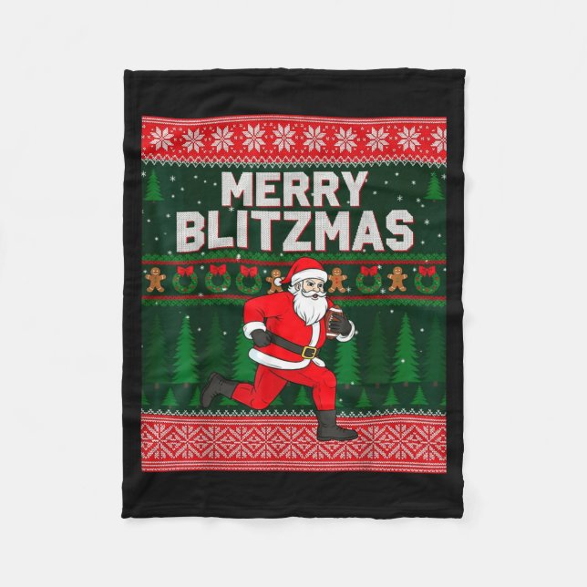Christmas Merry Blitzmas Santa Football Ugly Sweat Fleece Blanket (Front)