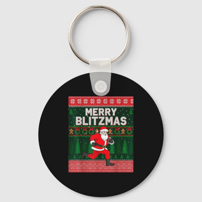 Christmas Merry Blitzmas Santa Football Ugly Sweat Key Ring (Front)