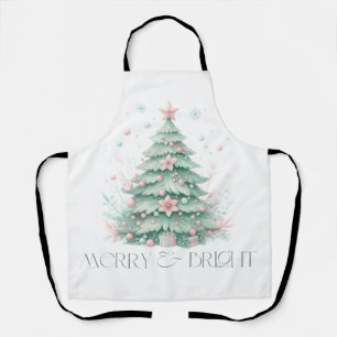 Christmas Merry & Bright Christmas Tree Mint Pink Apron