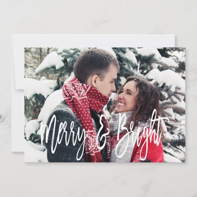 Christmas Merry & Bright Handwriting Photo Holiday Card (Front)