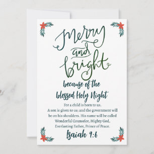 Christmas Merry & Bright Holy Night Green Blue Holiday Card