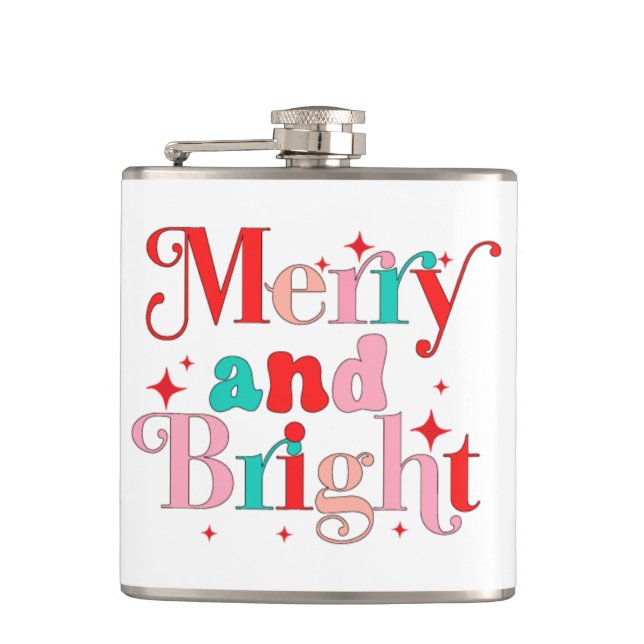 Christmas Merry & Bright Modern Personalised Name Hip Flask (Front)
