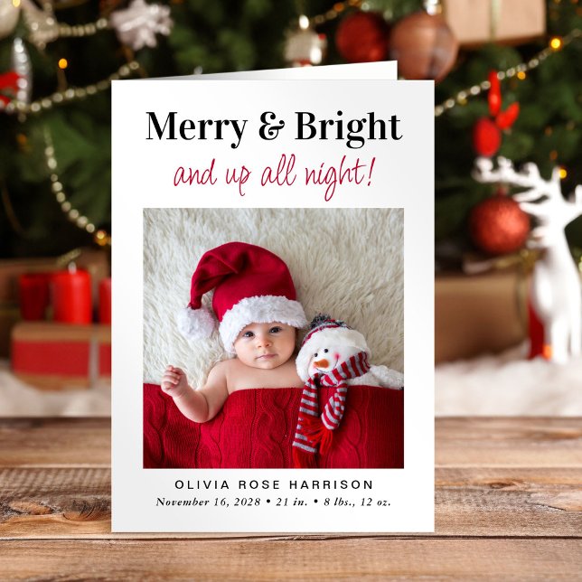 Christmas Merry Bright Photo Holiday Birth Announcement (A beautiful and unique way to thank family and friends and introduce them to your Christmas  baby)