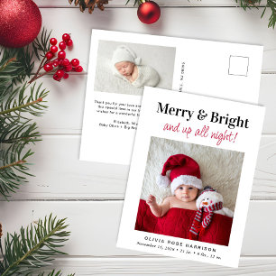 Christmas Merry Bright Photo Holiday Birth Announcement Postcard