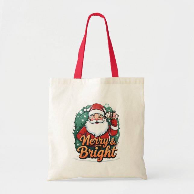 Christmas – “Merry & Bright Santa” Tote Bag (Front)