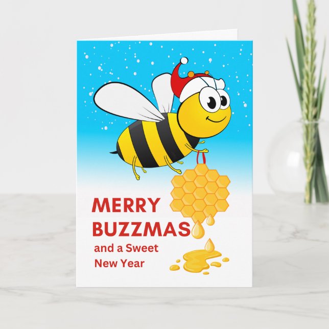 Christmas Merry Buzzmas Bee with Honey Ornament Card (Front)