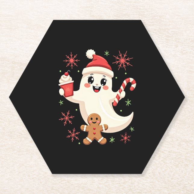 Christmas Merry Christmas For Gift Christmas Ghost Paper Coaster (Front)