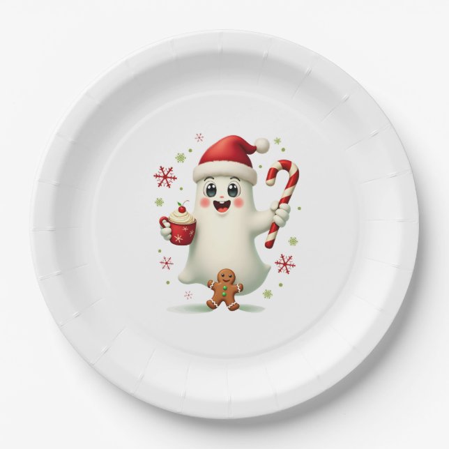 Christmas Merry Christmas For Gift Christmas Ghost Paper Plate (Front)