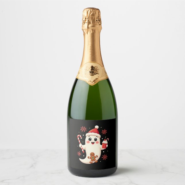 Christmas Merry Christmas For Gift Christmas Ghost Sparkling Wine Label (Front)