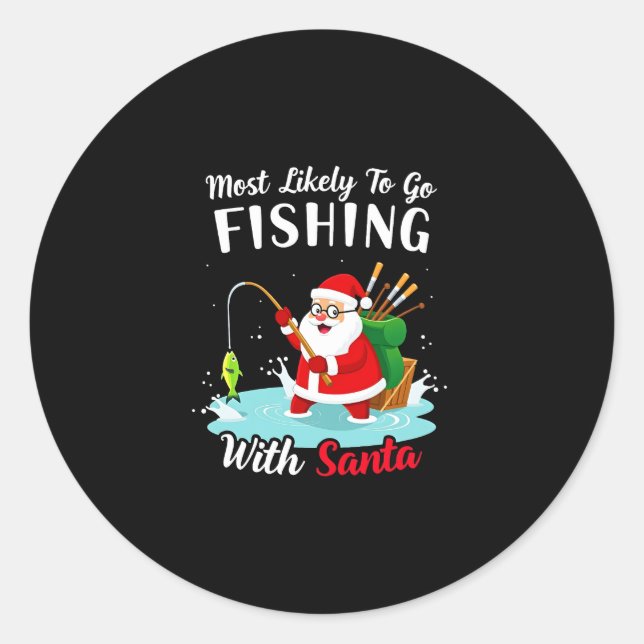 Christmas Merry Christmas For Gift Fishing Santa Classic Round Sticker (Front)