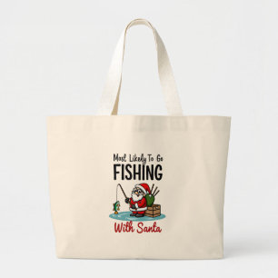 Christmas Merry Christmas For Gift Fishing Santa ( Large Tote Bag