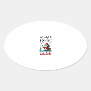 Christmas Merry Christmas For Gift Fishing Santa ( Oval Sticker