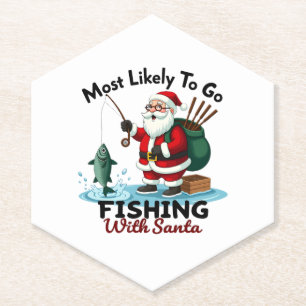 Christmas Merry Christmas For Gift Fishing Santa ( Paper Coaster
