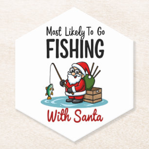 Christmas Merry Christmas For Gift Fishing Santa ( Paper Coaster