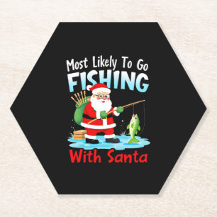 Christmas Merry Christmas For Gift Fishing Santa ( Paper Coaster