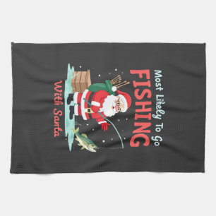 Christmas Merry Christmas For Gift Fishing Santa ( Tea Towel