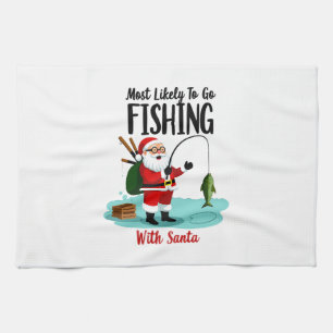 Christmas Merry Christmas For Gift Fishing Santa ( Tea Towel