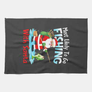 Christmas Merry Christmas For Gift Fishing Santa ( Tea Towel
