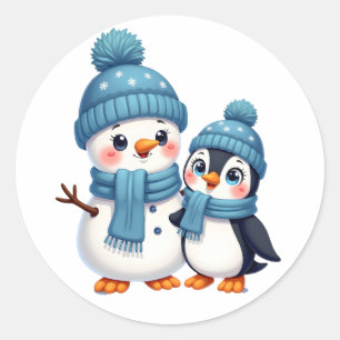 Christmas Merry Christmas For Gift Penguin Snowman Classic Round Sticker