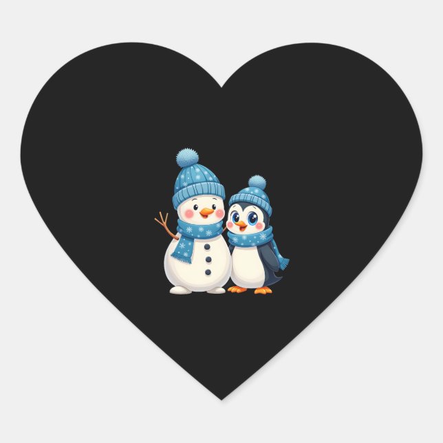 Christmas Merry Christmas For Gift Penguin Snowman Heart Sticker (Front)