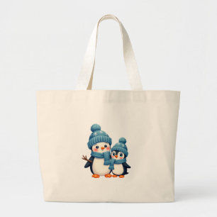 Christmas Merry Christmas For Gift Penguin Snowman Large Tote Bag