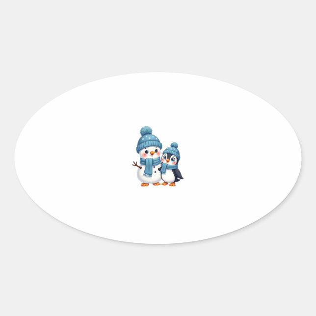 Christmas Merry Christmas For Gift Penguin Snowman Oval Sticker (Front)
