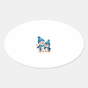 Christmas Merry Christmas For Gift Penguin Snowman Oval Sticker