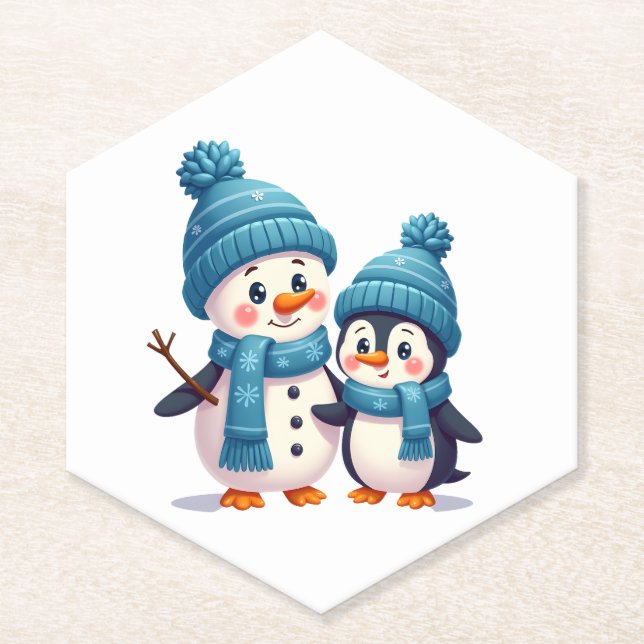 Christmas Merry Christmas For Gift Penguin Snowman Paper Coaster (Front)