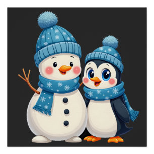 Christmas Merry Christmas For Gift Penguin Snowman Poster