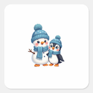 Christmas Merry Christmas For Gift Penguin Snowman Square Sticker