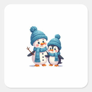 Christmas Merry Christmas For Gift Penguin Snowman Square Sticker