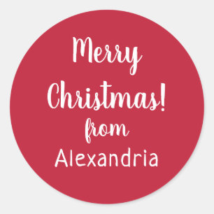 Christmas Merry Christmas from Name Red Classic Round Sticker