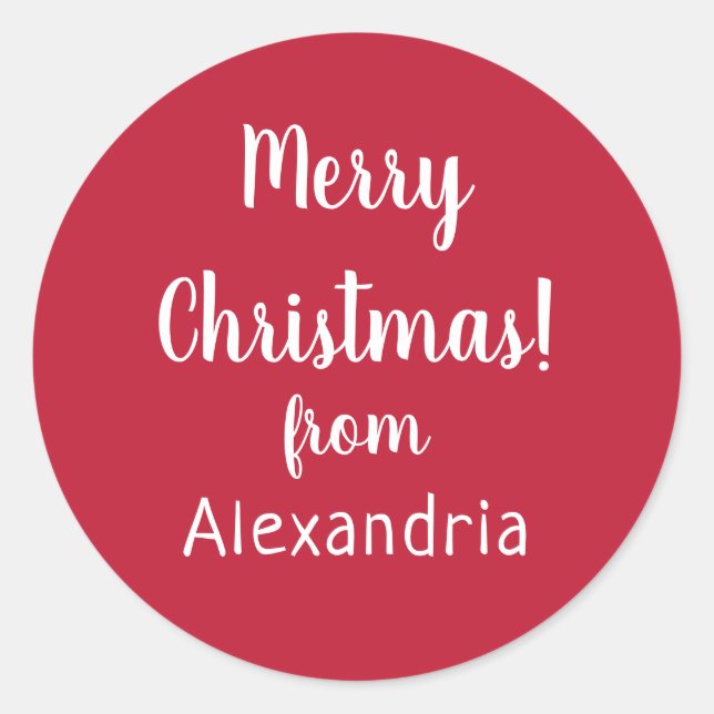 Christmas Merry Christmas from Name Red Classic Round Sticker (Front)