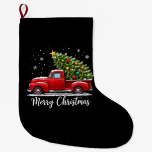 Christmas Merry Christmas Red Truck Tree Men Women Large Christmas Stocking
