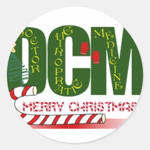 CHRISTMAS MERRY DCM - DOCTOR CHIROPRACTIC MEDICINE CLASSIC ROUND STICKER