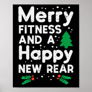 Christmas Merry Fitness Happy New Rear Xmas Workou Poster
