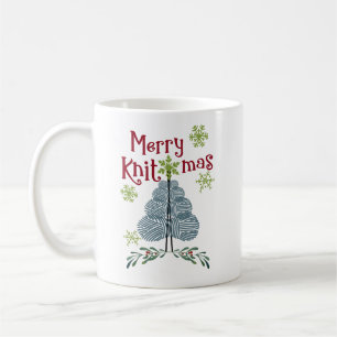 Christmas Merry Knitmas Yarn Tree and Snowflakes Coffee Mug